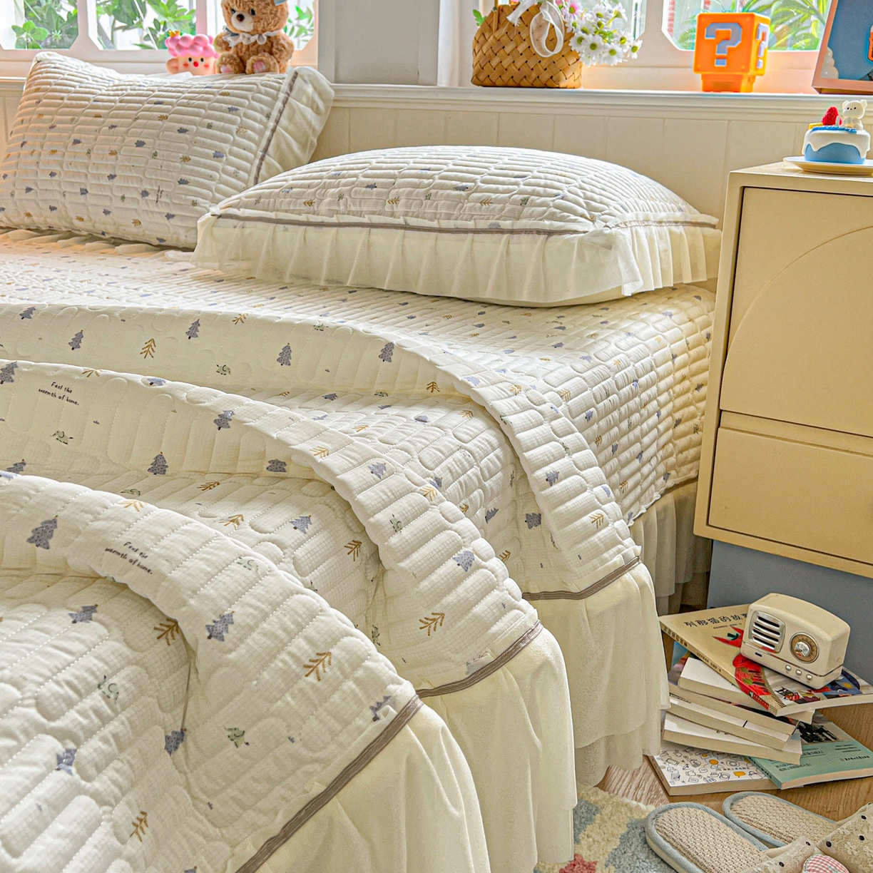 91家纺网 家纺一手货源 找家纺 富米莱（原臻工厂） 2026新款高奢维密花边冰肤格凉感夏凉被床盖夏被空调被四件套 夏被床盖-梦幻森林