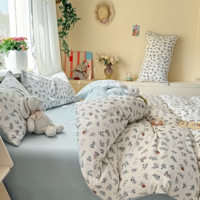 91家纺网 家纺一手货源 找家纺 安力森/诚臻酒店用品 2026新款A类双层皱皱纱四件套 紫雾叶兔