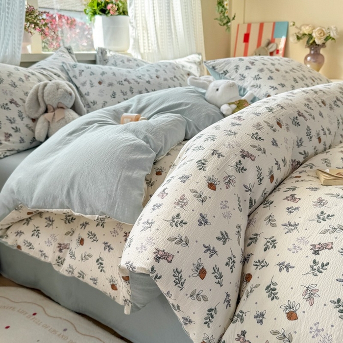 91家纺网 家纺一手货源 找家纺 安力森/诚臻酒店用品 2026新款A类双层皱皱纱四件套 紫雾叶兔