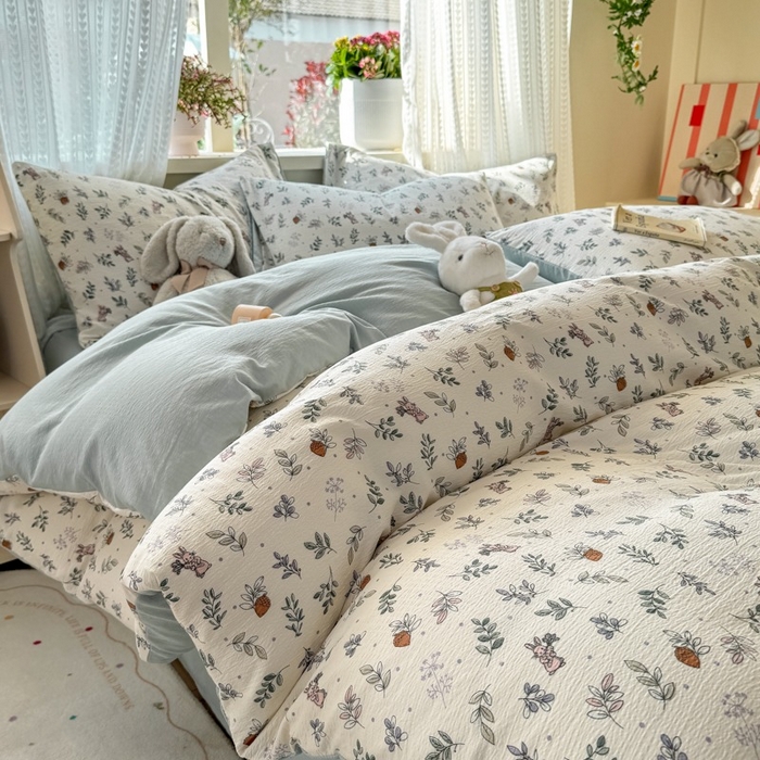 91家纺网 家纺一手货源 找家纺 安力森/诚臻酒店用品 2026新款A类双层皱皱纱四件套 紫雾叶兔