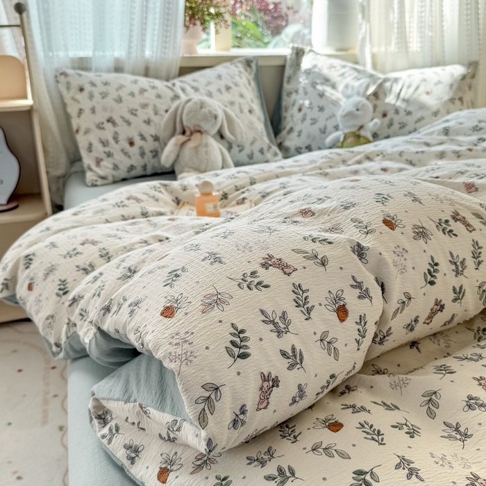 91家纺网 家纺一手货源 找家纺 安力森/诚臻酒店用品 2026新款A类双层皱皱纱四件套 紫雾叶兔