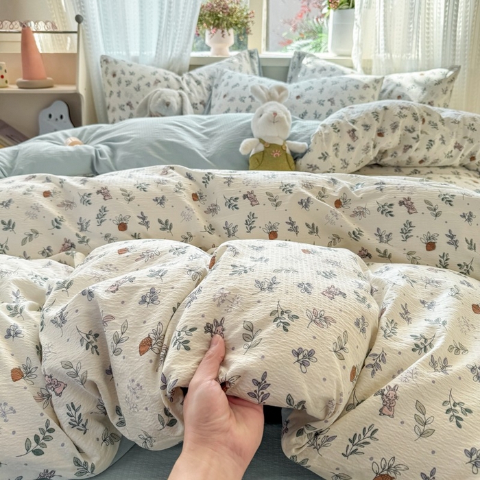 91家纺网 家纺一手货源 找家纺 安力森/诚臻酒店用品 2026新款A类双层皱皱纱四件套 紫雾叶兔