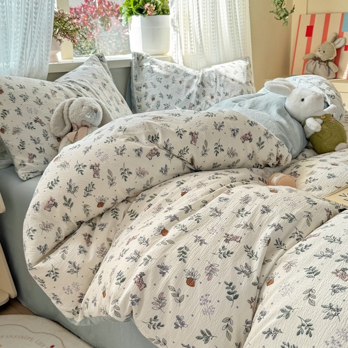 91家纺网 家纺一手货源 找家纺 安力森/诚臻酒店用品 2026新款A类双层皱皱纱四件套 紫雾叶兔