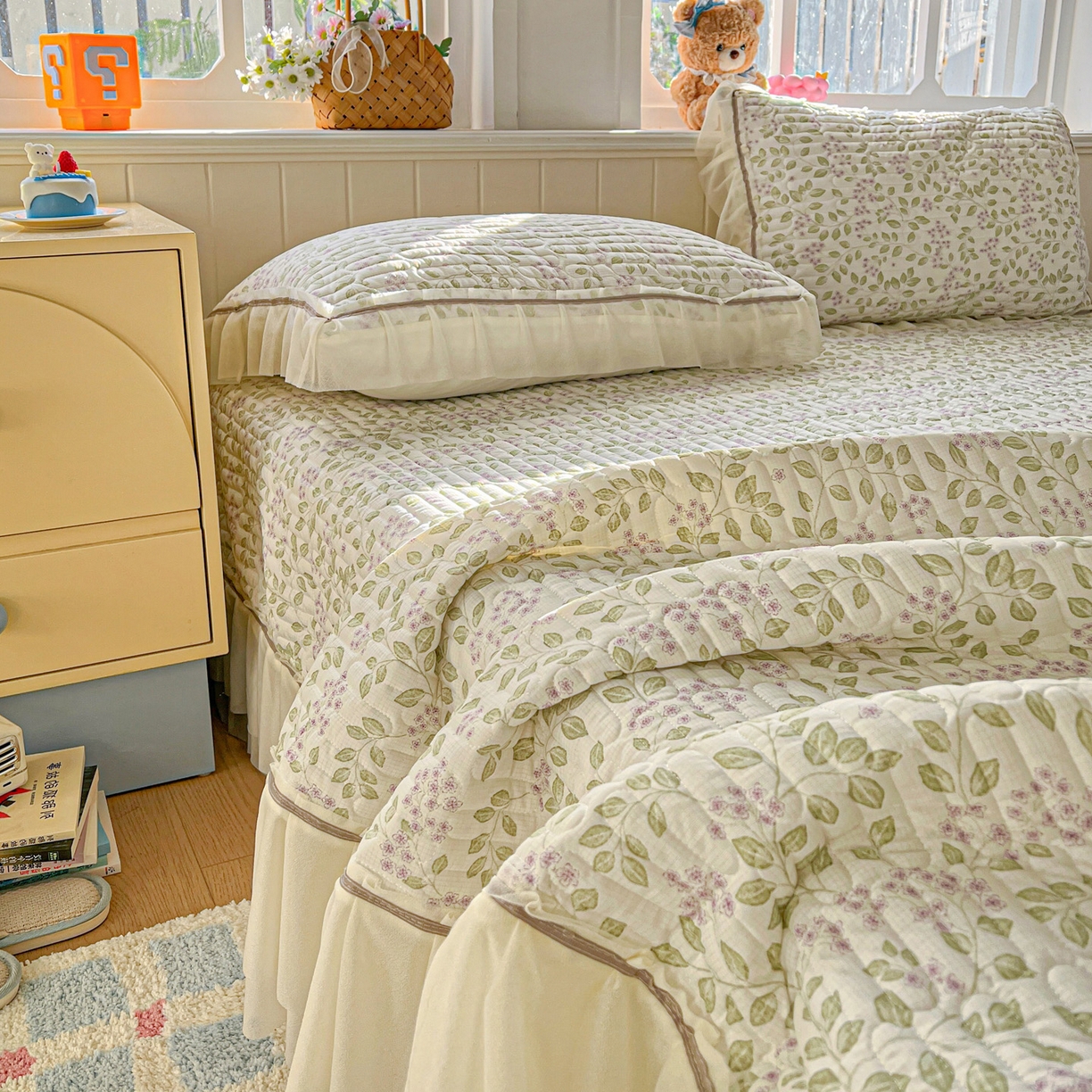 91家纺网 家纺一手货源 找家纺 富米莱（原臻工厂） 2026新款高奢维密花边冰肤格凉感夏凉被床盖夏被空调被四件套 夏被床盖-青枝纳福