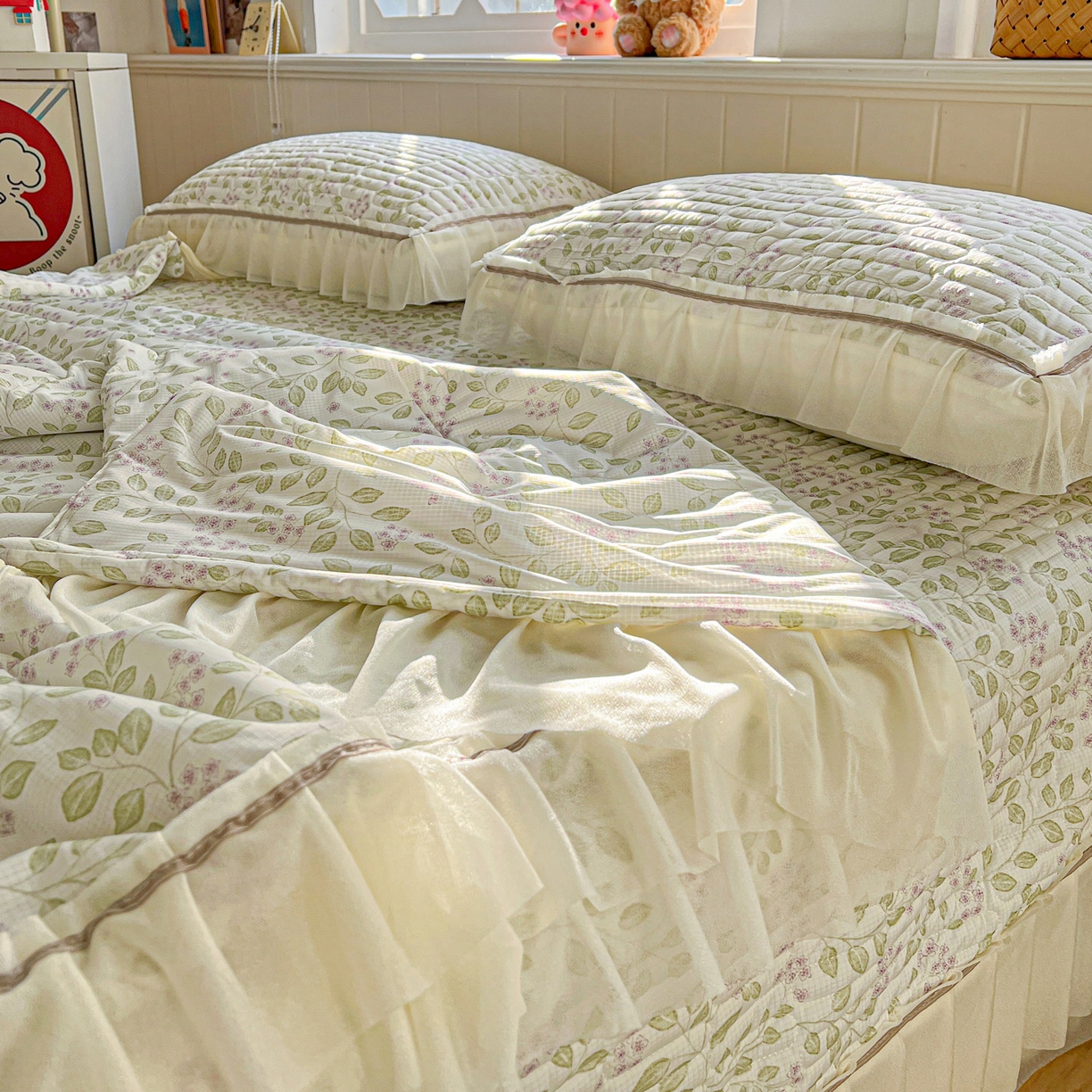 91家纺网 家纺一手货源 找家纺 富米莱（原臻工厂） 2026新款高奢维密花边冰肤格凉感夏凉被床盖夏被空调被四件套 夏被床盖-青枝纳福