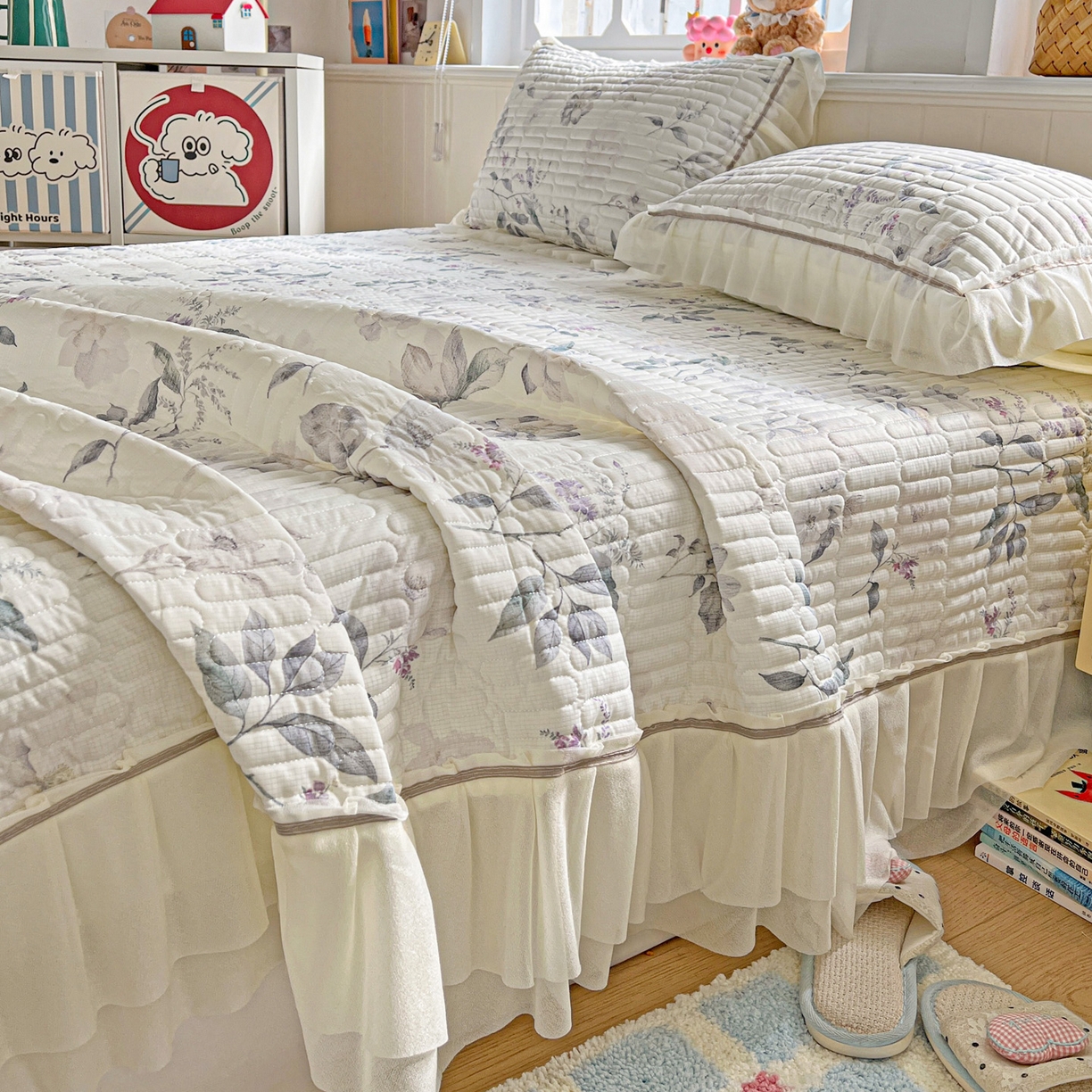 91家纺网 家纺一手货源 找家纺 富米莱（原臻工厂） 2026新款高奢维密花边冰肤格凉感夏凉被床盖夏被空调被四件套 夏被床盖-水墨江南