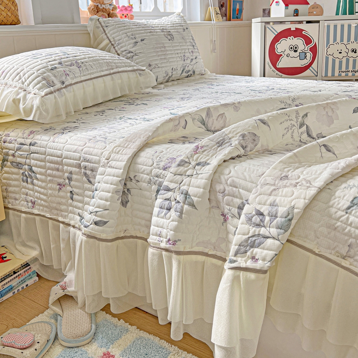 91家纺网 家纺一手货源 找家纺 富米莱（原臻工厂） 2026新款高奢维密花边冰肤格凉感夏凉被床盖夏被空调被四件套 夏被床盖-水墨江南