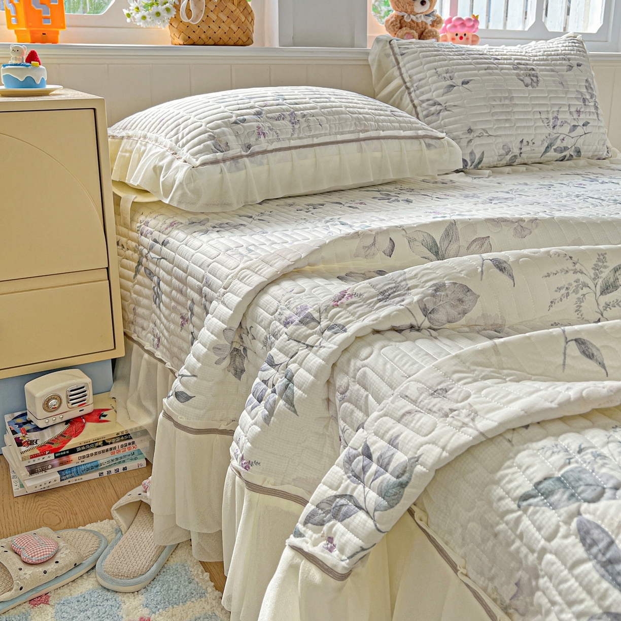 91家纺网 家纺一手货源 找家纺 富米莱（原臻工厂） 2026新款高奢维密花边冰肤格凉感夏凉被床盖夏被空调被四件套 夏被床盖-水墨江南