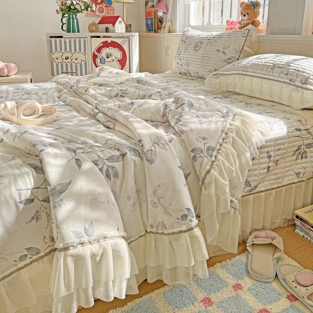 91家纺网 家纺一手货源 找家纺 富米莱（原臻工厂） 2026新款高奢维密花边冰肤格凉感夏凉被床盖夏被空调被四件套 夏被床盖-水墨江南