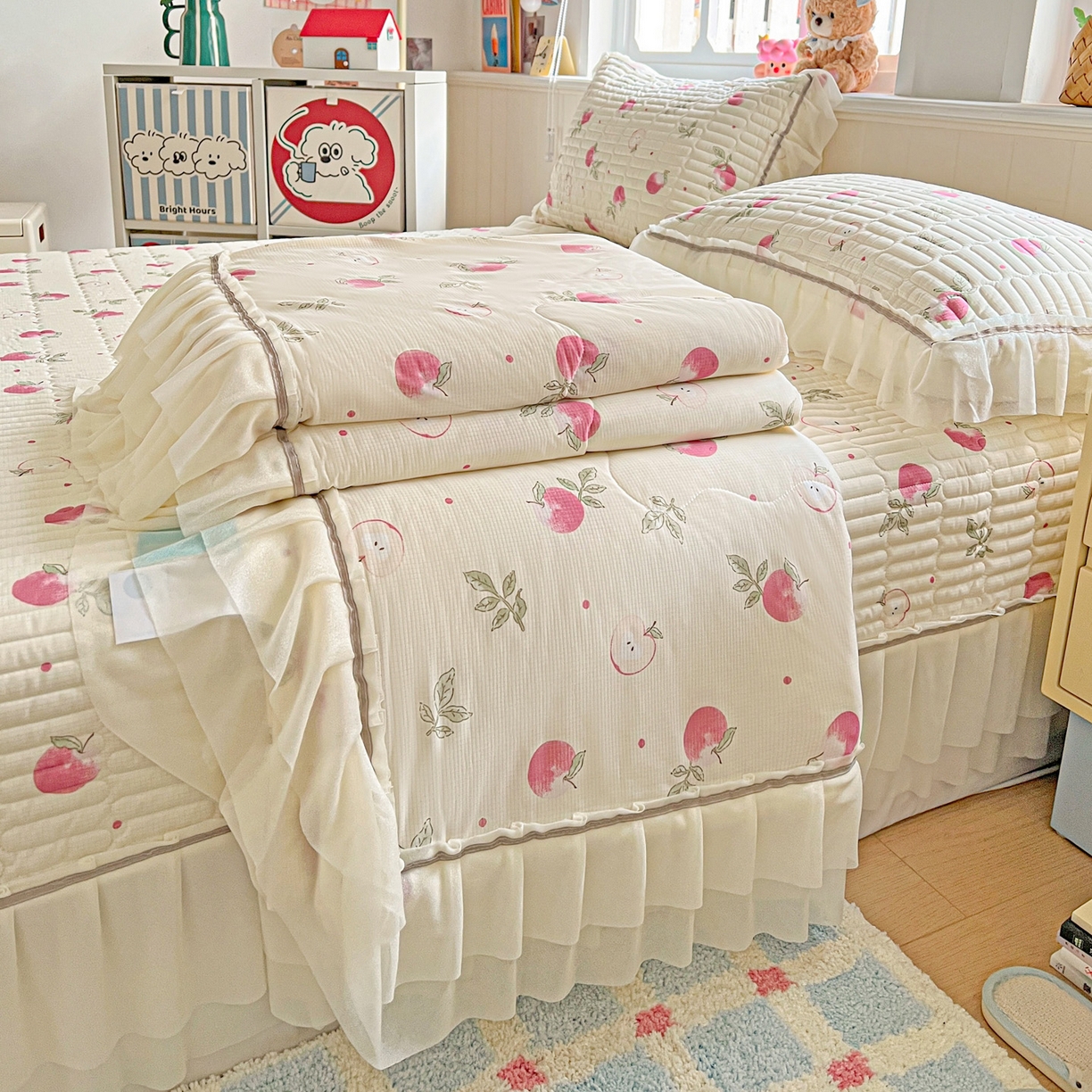 富米莱（原臻工厂） 2026新款高奢维密花边冰肤格凉感夏凉被床盖夏被空调被四件套 夏被床盖-桃桃奶英