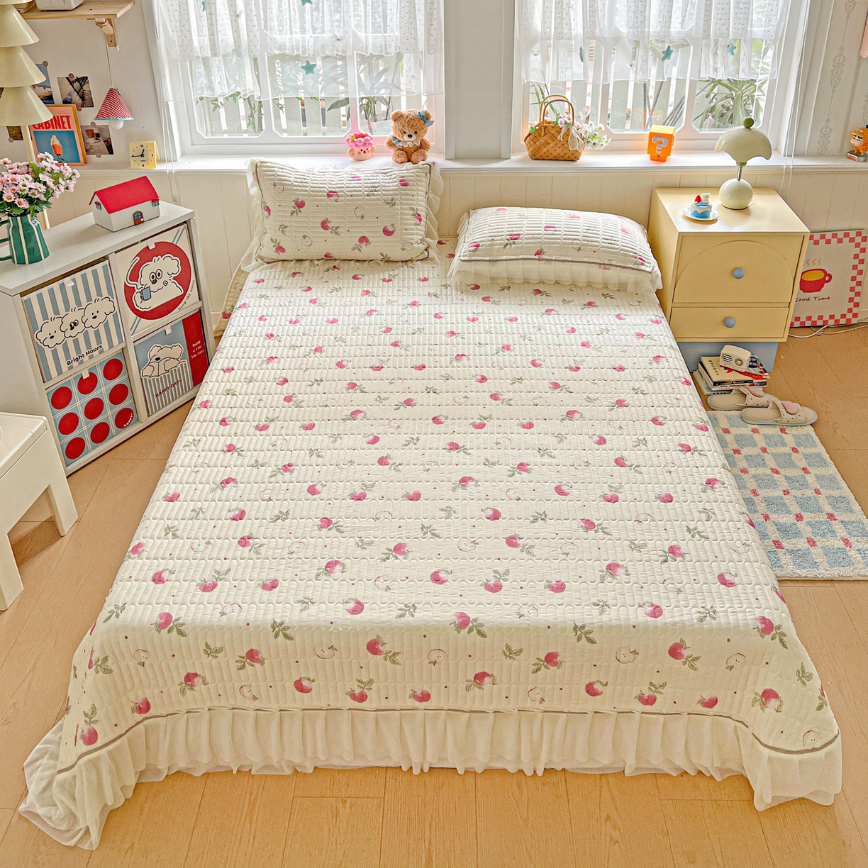 91家纺网 家纺一手货源 找家纺 富米莱（原臻工厂） 2026新款高奢维密花边冰肤格凉感夏凉被床盖夏被空调被四件套 夏被床盖-桃桃奶英