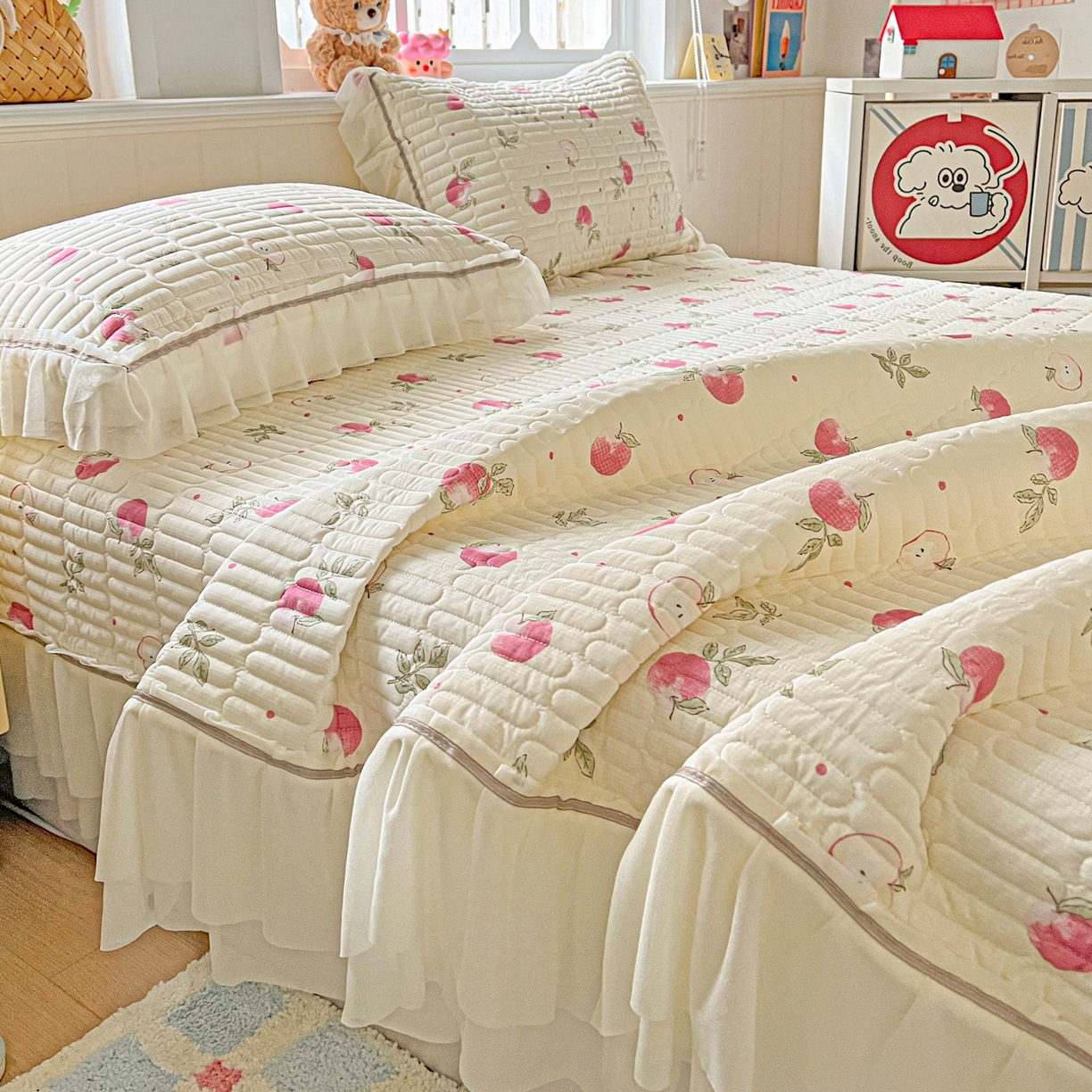 91家纺网 家纺一手货源 找家纺 富米莱（原臻工厂） 2026新款高奢维密花边冰肤格凉感夏凉被床盖夏被空调被四件套 夏被床盖-桃桃奶英