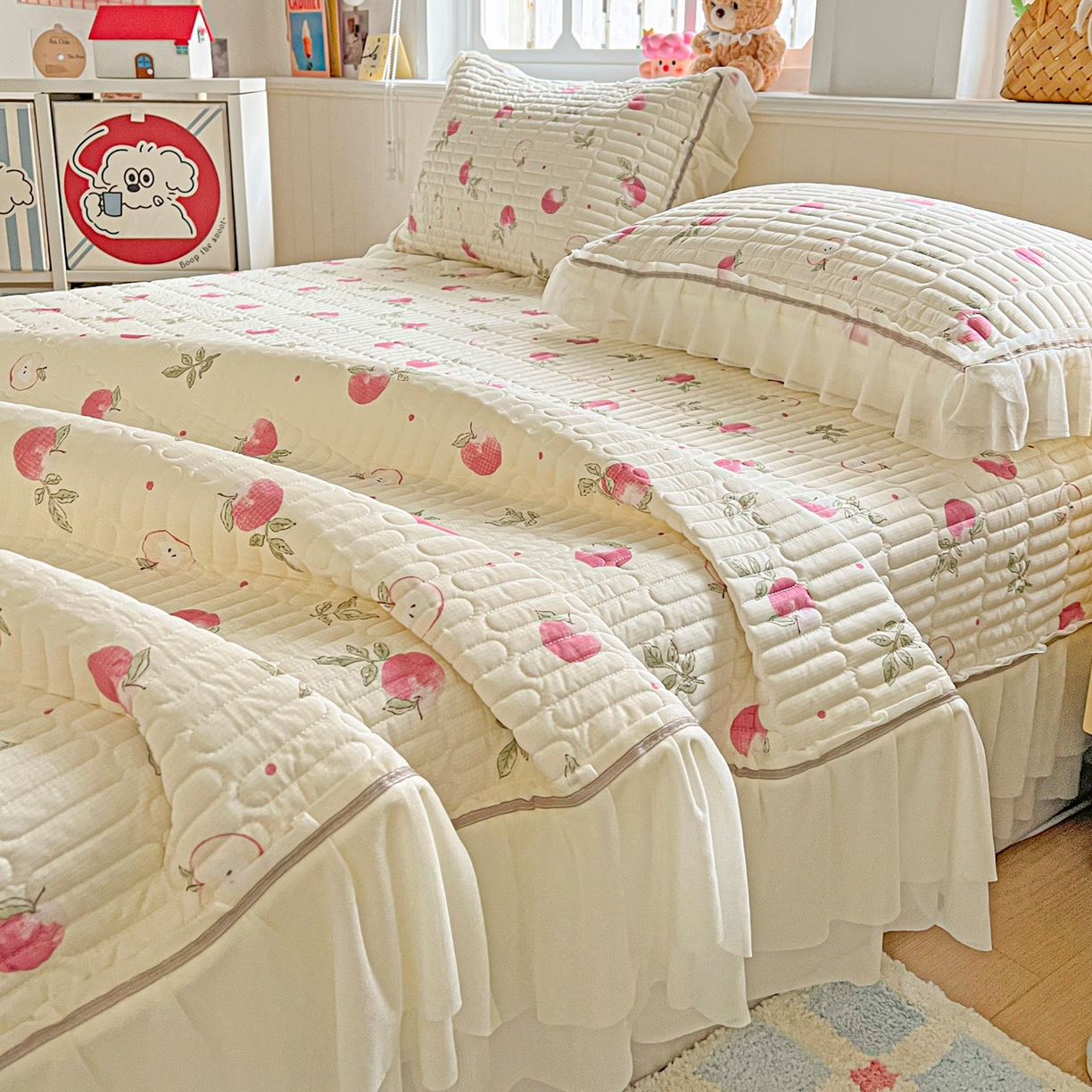 91家纺网 家纺一手货源 找家纺 富米莱（原臻工厂） 2026新款高奢维密花边冰肤格凉感夏凉被床盖夏被空调被四件套 夏被床盖-桃桃奶英