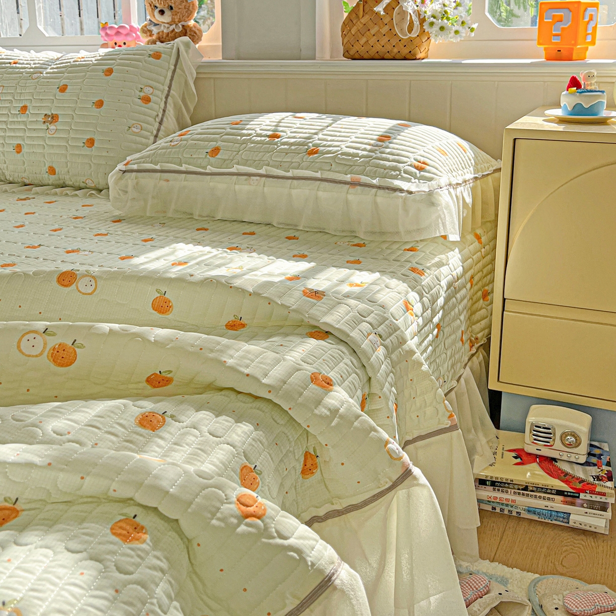91家纺网 家纺一手货源 找家纺 富米莱（原臻工厂） 2026新款高奢维密花边冰肤格凉感夏凉被床盖夏被空调被四件套 夏被床盖-小蜜橘