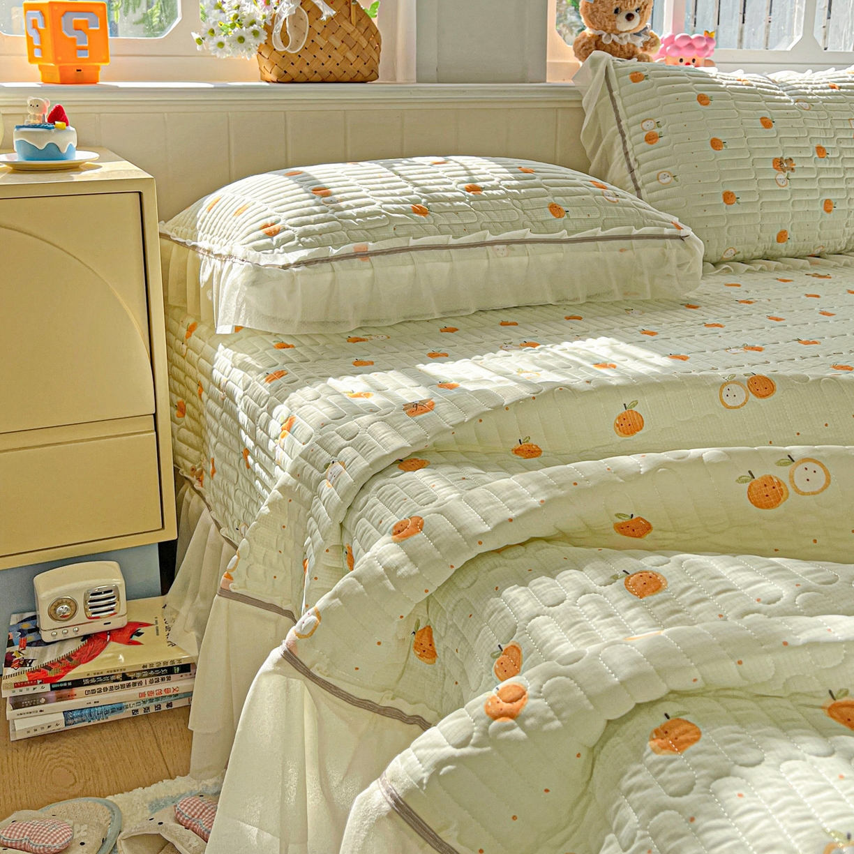 91家纺网 家纺一手货源 找家纺 富米莱（原臻工厂） 2026新款高奢维密花边冰肤格凉感夏凉被床盖夏被空调被四件套 夏被床盖-小蜜橘