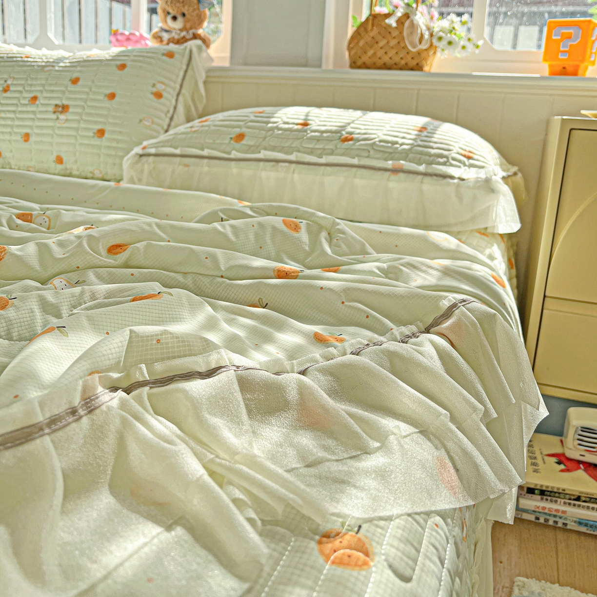 91家纺网 家纺一手货源 找家纺 富米莱（原臻工厂） 2026新款高奢维密花边冰肤格凉感夏凉被床盖夏被空调被四件套 夏被床盖-小蜜橘