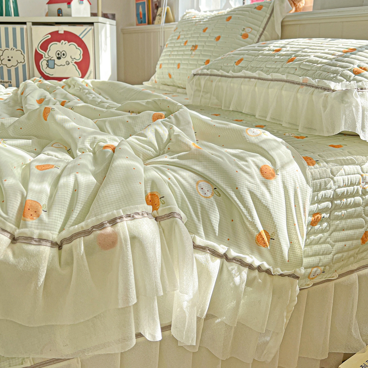 91家纺网 家纺一手货源 找家纺 富米莱（原臻工厂） 2026新款高奢维密花边冰肤格凉感夏凉被床盖夏被空调被四件套 夏被床盖-小蜜橘