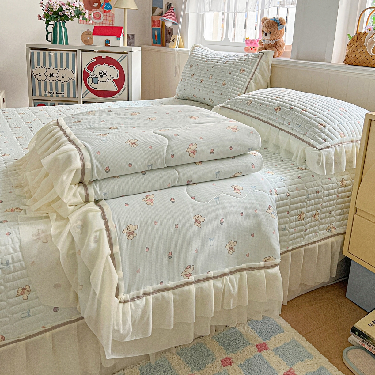 富米莱（原臻工厂） 2026新款高奢维密花边冰肤格凉感夏凉被床盖夏被空调被四件套 夏被床盖-熊来好运