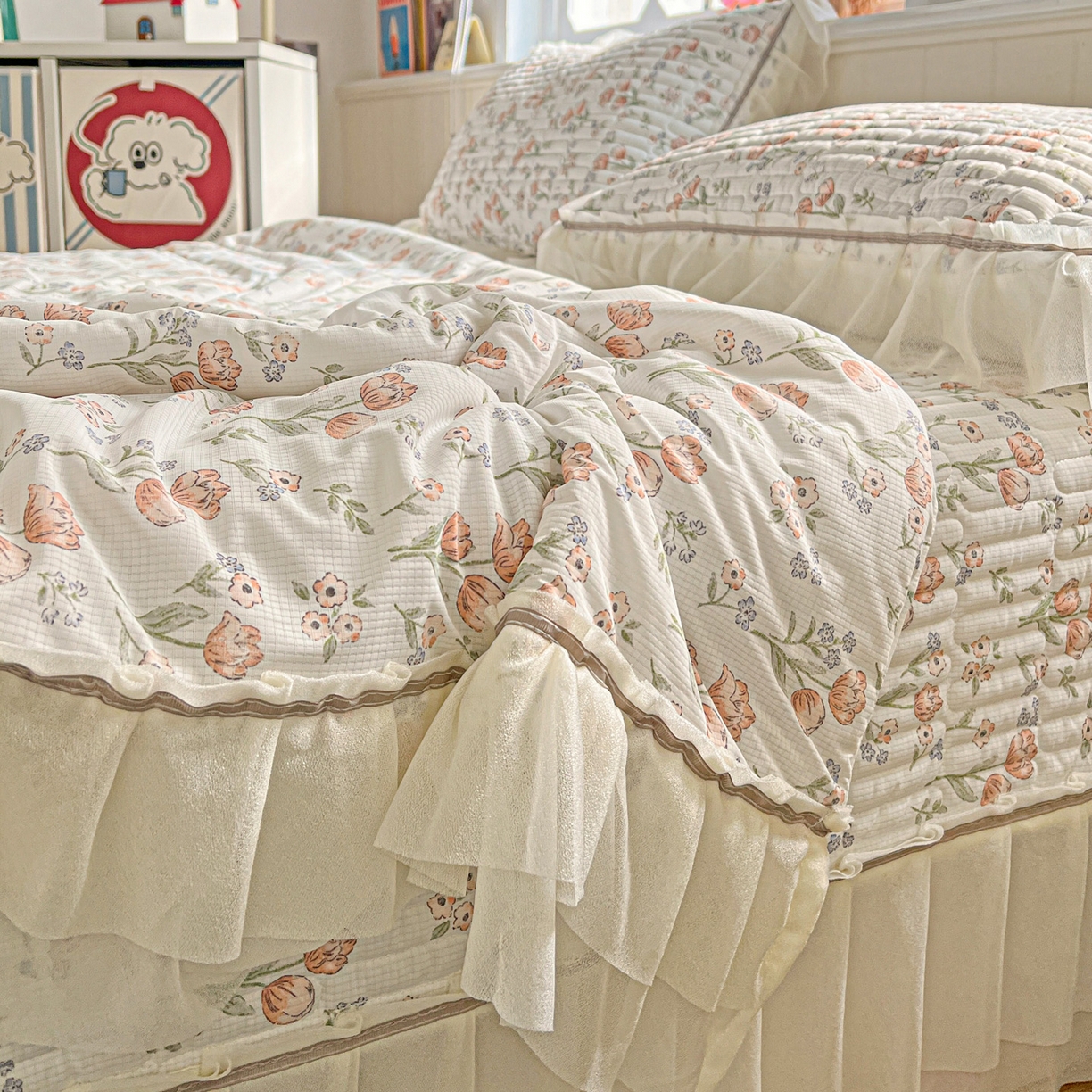 91家纺网 家纺一手货源 找家纺 富米莱（原臻工厂） 2026新款高奢维密花边冰肤格凉感夏凉被床盖夏被空调被四件套 夏被床盖-郁金香