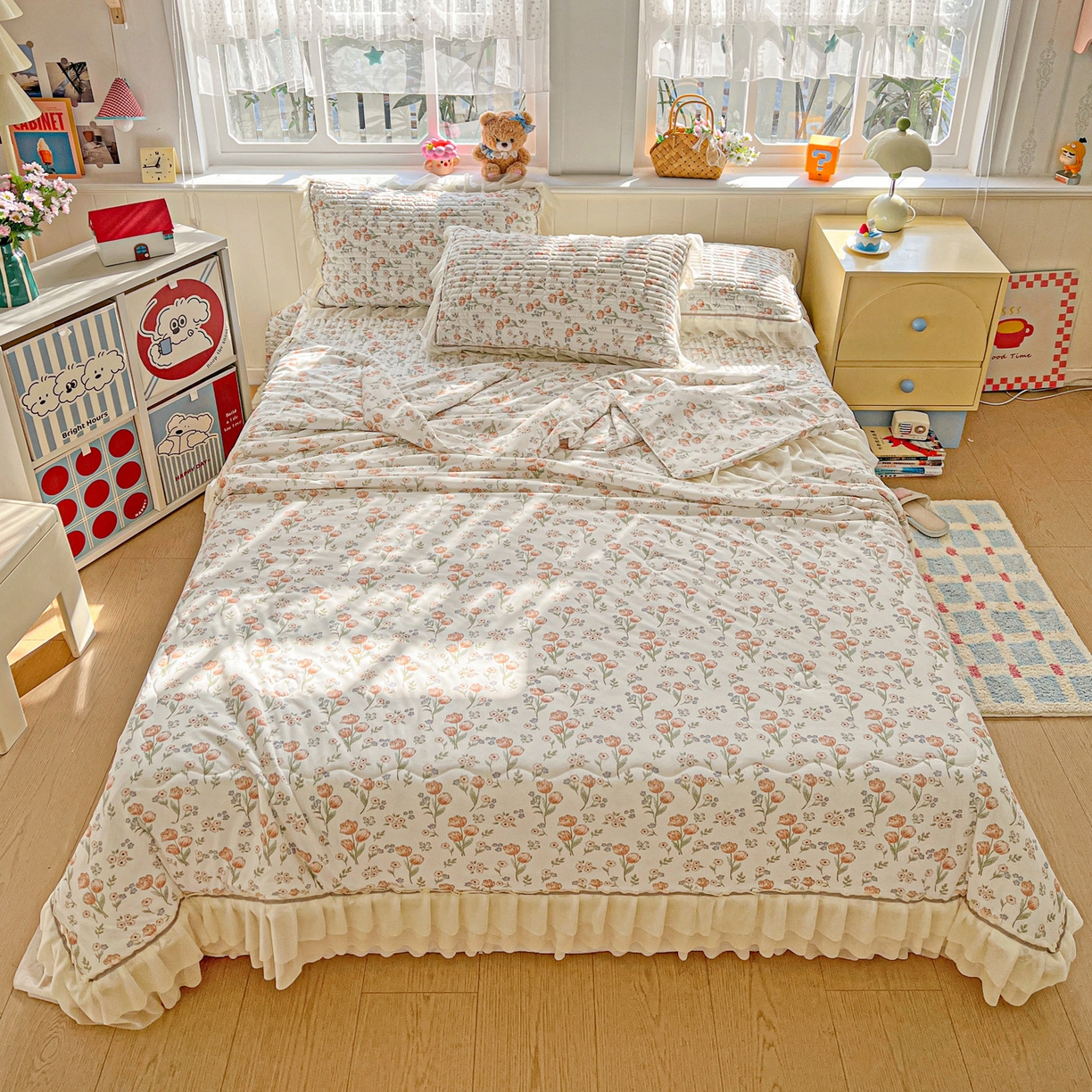 91家纺网 家纺一手货源 找家纺 富米莱（原臻工厂） 2026新款高奢维密花边冰肤格凉感夏凉被床盖夏被空调被四件套 夏被床盖-郁金香