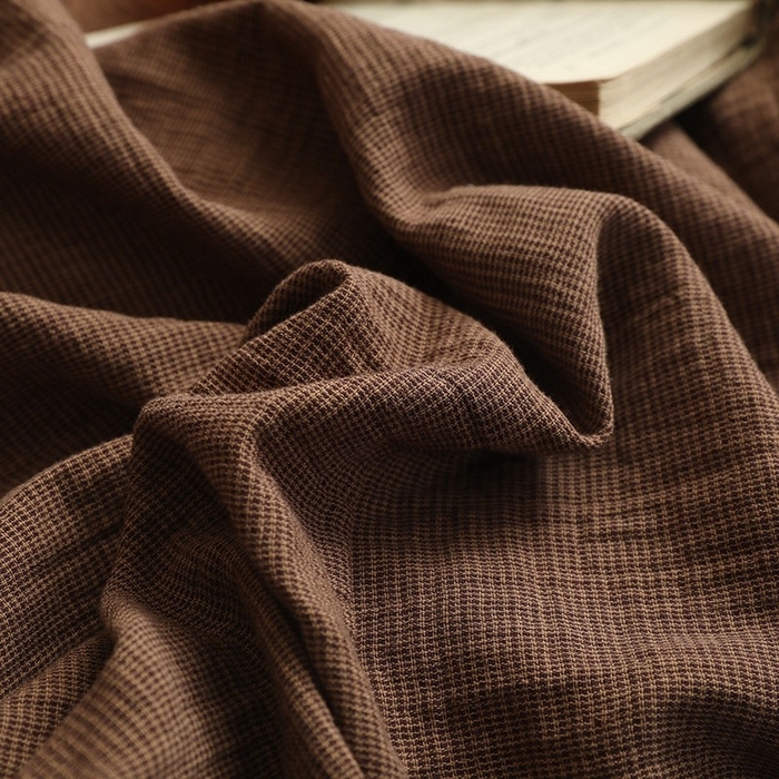 91家纺网 家纺一手货源 找家纺 双层纱家居 2025新款全棉纯棉色织双层纱四件套-弥山千鸟格 弥山咖色