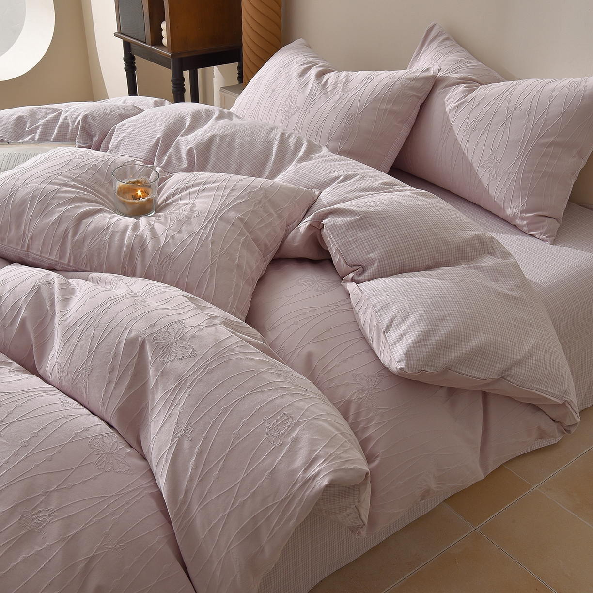 炫拼家纺 2026新款A类60支水洗棉立体浮雕提花全棉四件套-幻蝶系列 幻蝶-梦幻紫