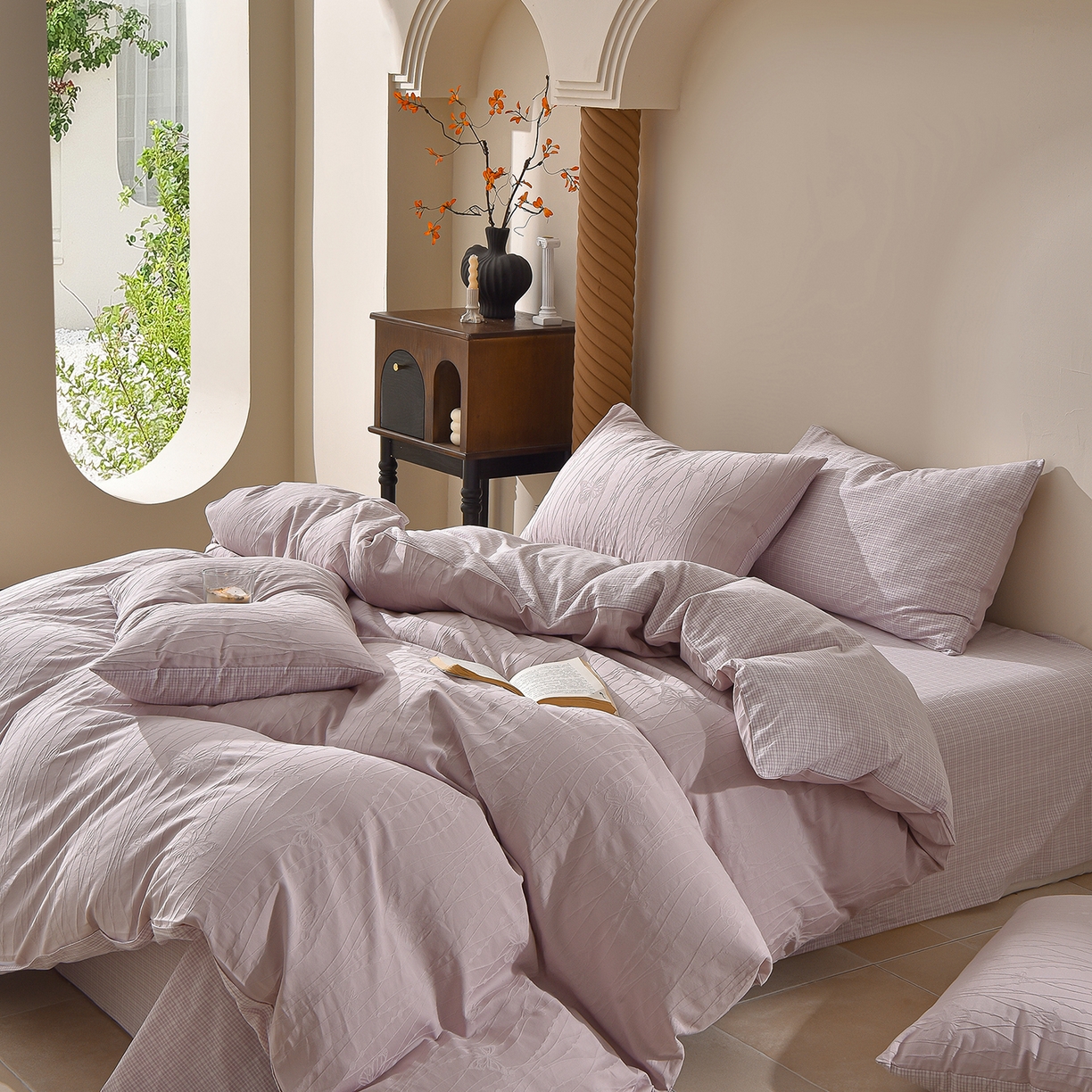 91家纺网 家纺一手货源 找家纺 炫拼家纺 2026新款A类60支水洗棉立体浮雕提花全棉四件套-幻蝶系列 幻蝶-梦幻紫