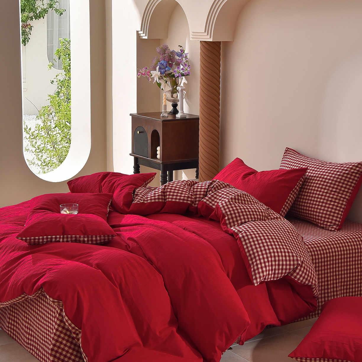 91家纺网 家纺一手货源 找家纺 炫拼家纺 2026新款A类60支水洗棉立体浮雕提花全棉四件套-幻蝶系列 幻蝶-中国红