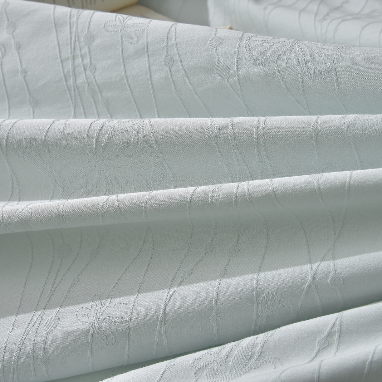 91家纺网 家纺一手货源 找家纺 炫拼家纺 2026新款A类60支水洗棉立体浮雕提花全棉四件套-幻蝶系列 幻蝶-奶绿