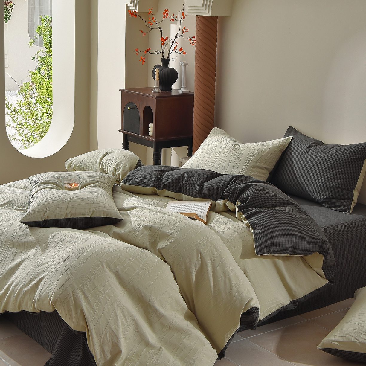 91家纺网 家纺一手货源 找家纺 炫拼家纺 2026新款A类60支水洗棉立体浮雕提花全棉四件套-幻蝶系列 幻蝶-绿光森林