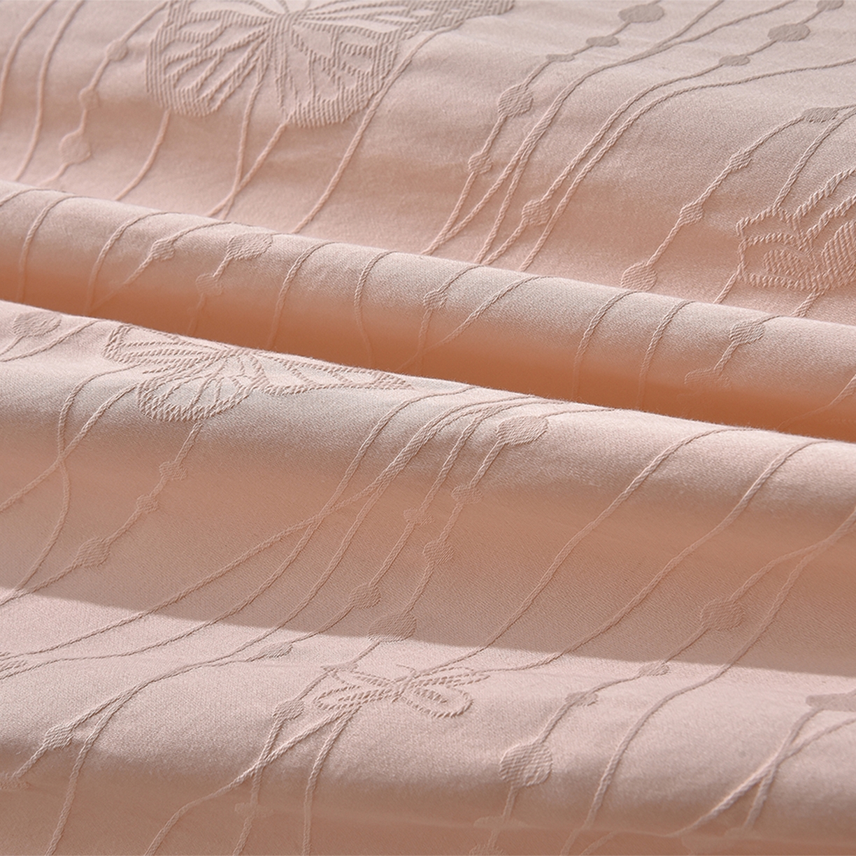 91家纺网 家纺一手货源 找家纺 炫拼家纺 2026新款A类60支水洗棉立体浮雕提花全棉四件套-幻蝶系列 幻蝶-浪漫粉