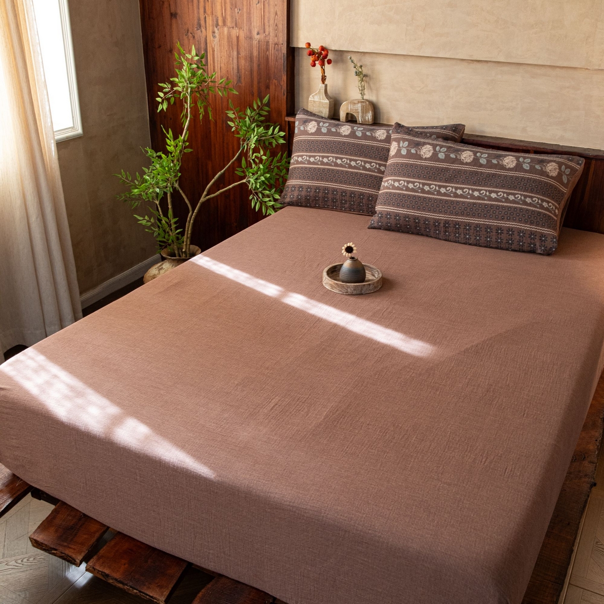 91家纺网 家纺一手货源 找家纺 （总）双层纱家居 2025新款全棉纯棉色织提花双层纱四件套-浪琴暮歌