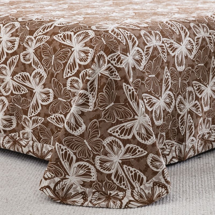 91家纺网 家纺一手货源 找家纺 双层纱家居 2025新款AA版拉链花边款全棉色织大提花双层纱四件套梦蝶 梦蝶咖