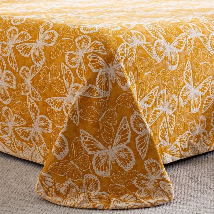 91家纺网 家纺一手货源 找家纺 双层纱家居 2025新款AA版拉链花边款全棉色织大提花双层纱四件套梦蝶 梦蝶黄