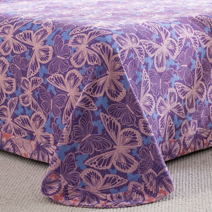 91家纺网 家纺一手货源 找家纺 双层纱家居 2025新款AA版拉链花边款全棉色织大提花双层纱四件套梦蝶 梦蝶紫