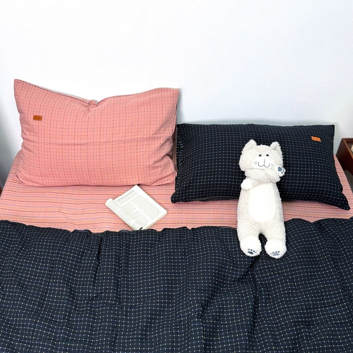 双层纱家居 2025新款彩虹格全棉纯棉色织提花四件套 彩虹格黑+粉