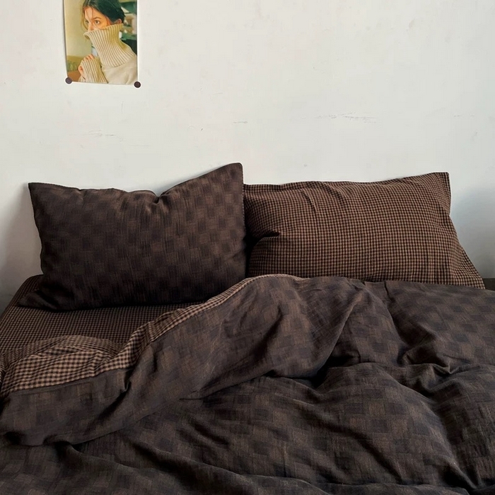 91家纺网 家纺一手货源 找家纺 （总）双层纱家居 2025新款AA版拉链款全棉纯棉色织提花双层纱四件套-时光织梦朦胧格