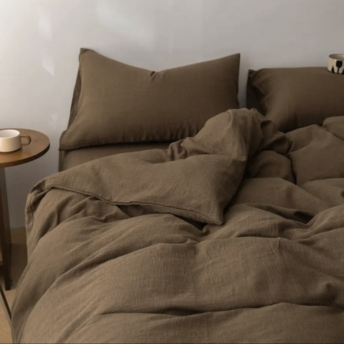 91家纺网 家纺一手货源 找家纺 （总）双层纱家居 2025新款AA版拉链款全棉色织提花双层纱四件套-弥山