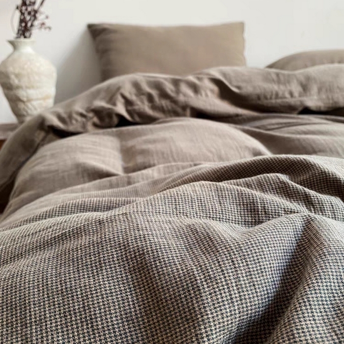 91家纺网 家纺一手货源 找家纺 （总）双层纱家居 2025新款AA版拉链款全棉色织提花双层纱四件套-弥山