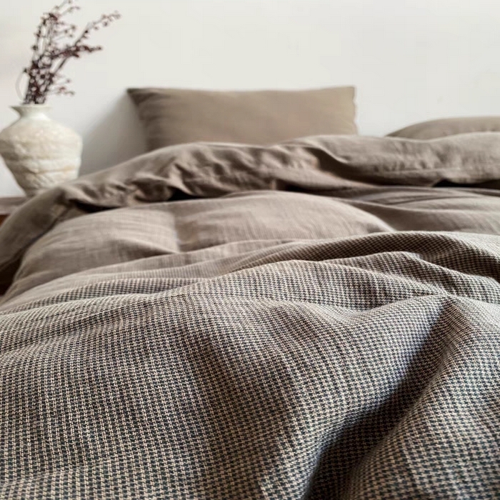 91家纺网 家纺一手货源 找家纺 （总）双层纱家居 2025新款AA版拉链款全棉色织提花双层纱四件套-弥山