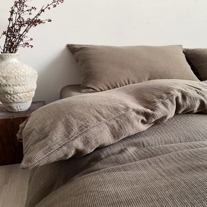 91家纺网 家纺一手货源 找家纺 （总）双层纱家居 2025新款AA版拉链款全棉色织提花双层纱四件套-弥山