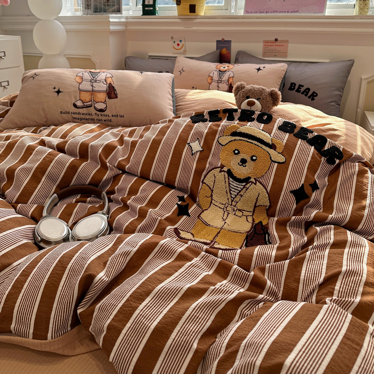 91家纺网 家纺一手货源 找家纺 （总）花伞家居 2026新款老钱学院风毛巾绣双层纱加厚四件套