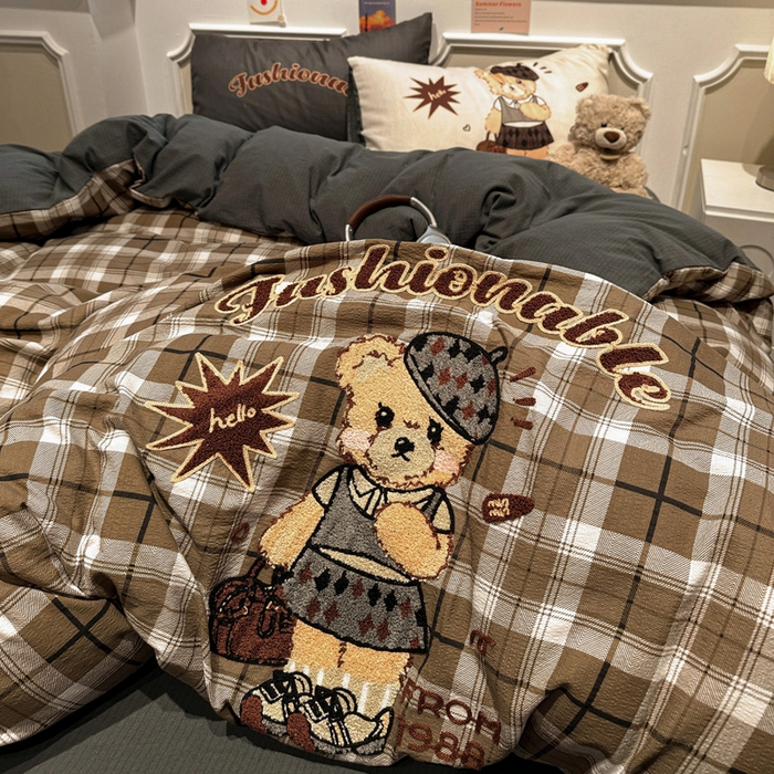 91家纺网 家纺一手货源 找家纺 （总）花伞家居 2026新款老钱学院风毛巾绣双层纱加厚四件套