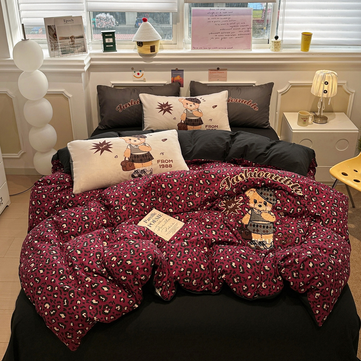 91家纺网 家纺一手货源 找家纺 花伞家居 2026新款老钱学院风毛巾绣双层纱加厚四件套 热情豹纹-露丝