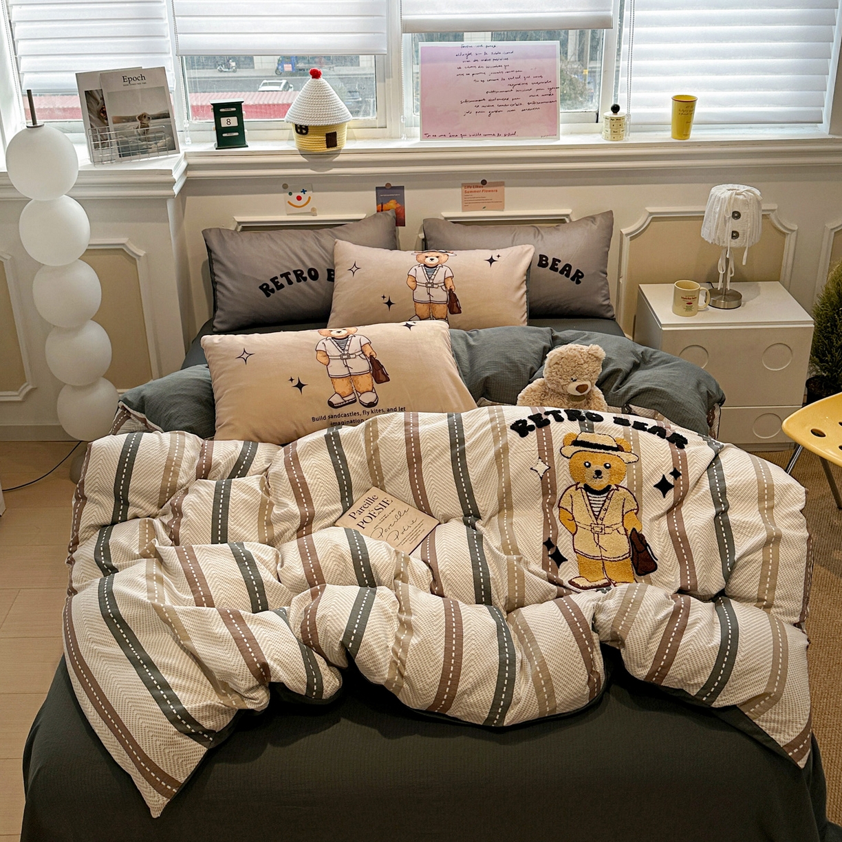 91家纺网 家纺一手货源 找家纺 花伞家居 2026新款老钱学院风毛巾绣双层纱加厚四件套 日系条纹-瑞特