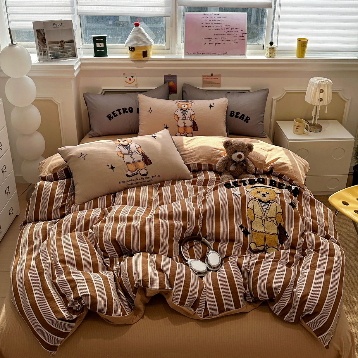 91家纺网 家纺一手货源 找家纺 花伞家居 2026新款老钱学院风毛巾绣双层纱加厚四件套 复古棕竖条-瑞特