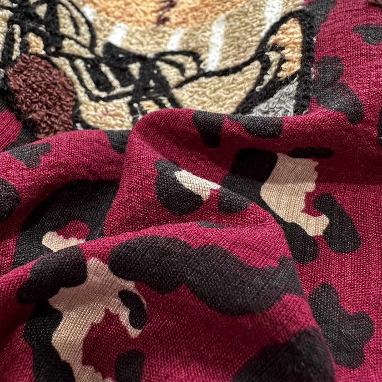 91家纺网 家纺一手货源 找家纺 花伞家居 2026新款老钱学院风毛巾绣双层纱加厚四件套 热情豹纹-露丝