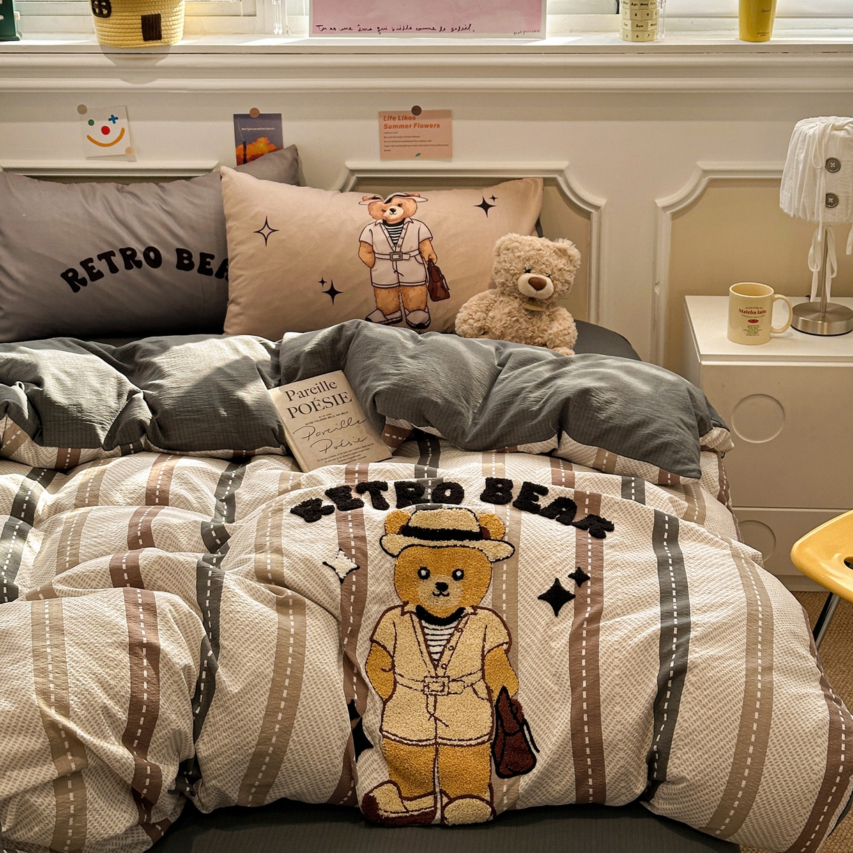 91家纺网 家纺一手货源 找家纺 花伞家居 2026新款老钱学院风毛巾绣双层纱加厚四件套 日系条纹-瑞特