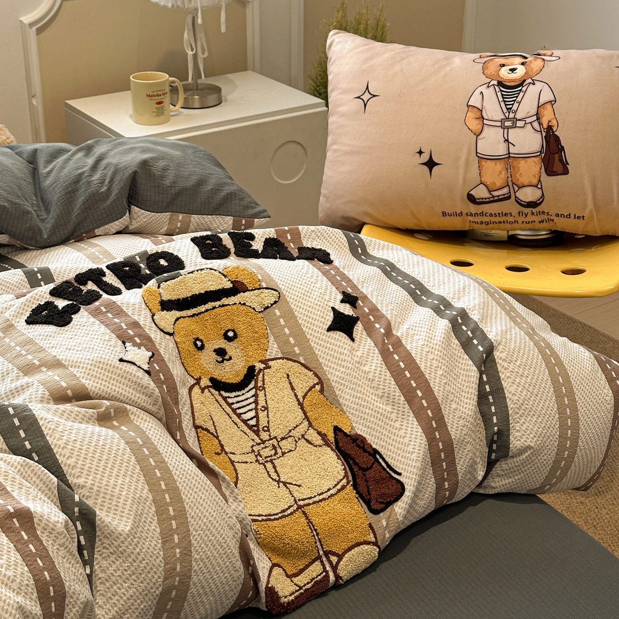 91家纺网 家纺一手货源 找家纺 花伞家居 2026新款老钱学院风毛巾绣双层纱加厚四件套 日系条纹-瑞特