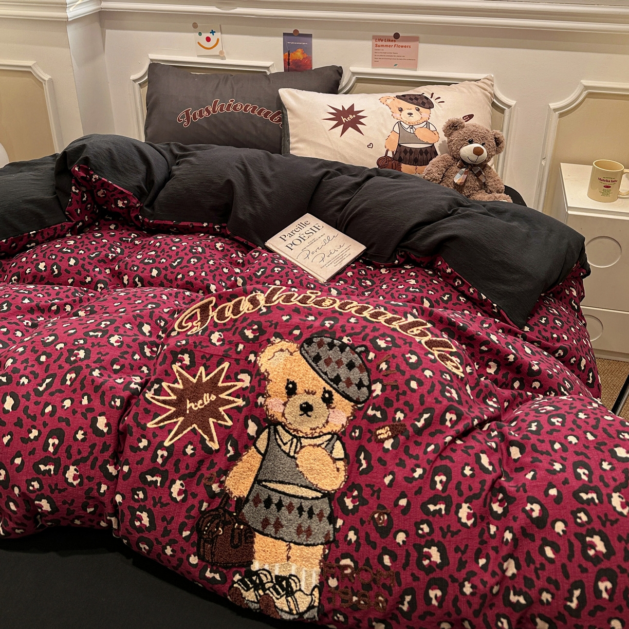 91家纺网 家纺一手货源 找家纺 花伞家居 2026新款老钱学院风毛巾绣双层纱加厚四件套 热情豹纹-露丝